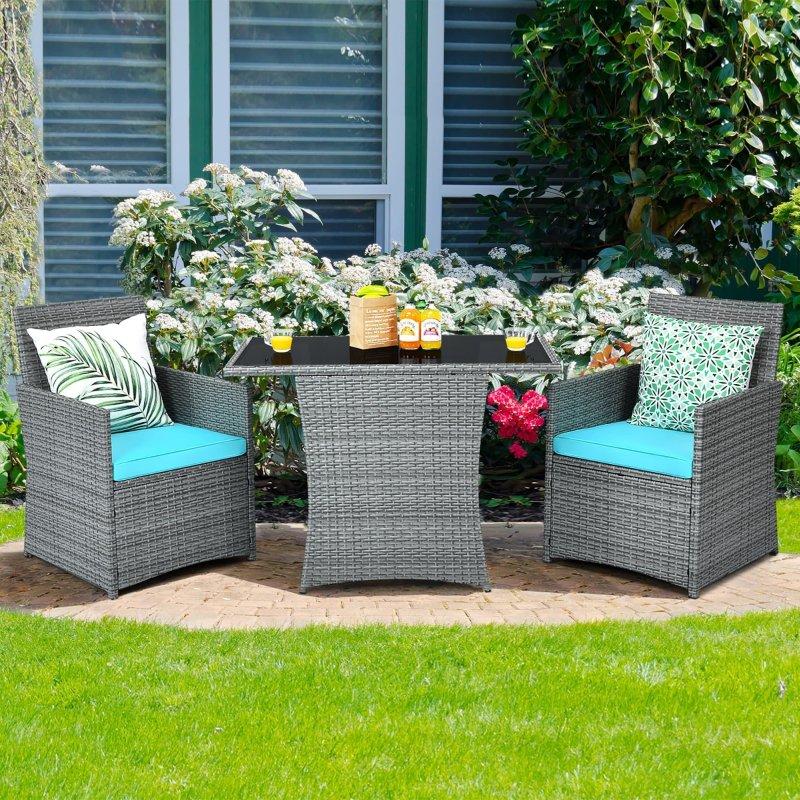 Gri Rattan Minderli 3 Parça Yer Tasarruflu Bahçe Takımı - 268193