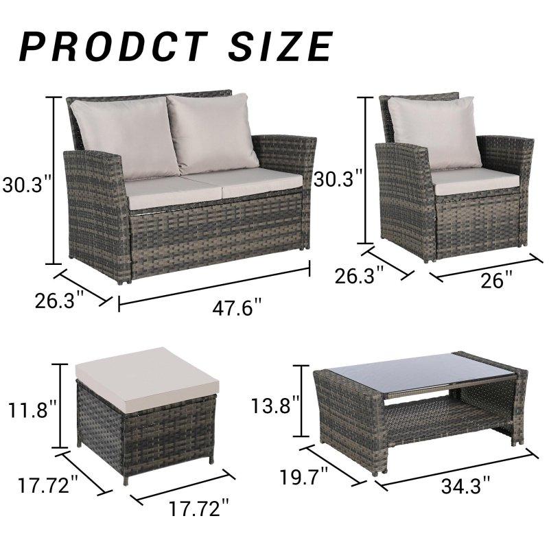 Gri Rattan Minderli Cam Tablalı 6 Parça Bahçe Takımı - 273169