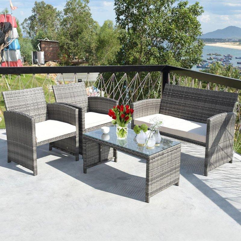 Gri Rattan Minderli Cam Tablalı 8 Parça Bahçe Takımı - 268134