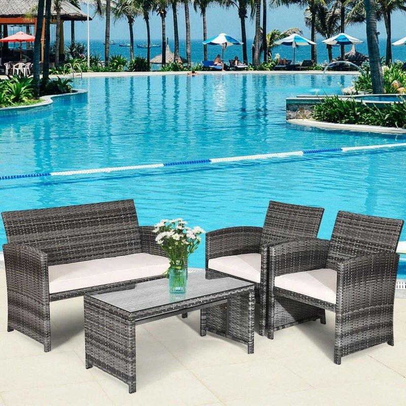 Gri Rattan Minderli Cam Tablalı 8 Parça Bahçe Takımı - 268134