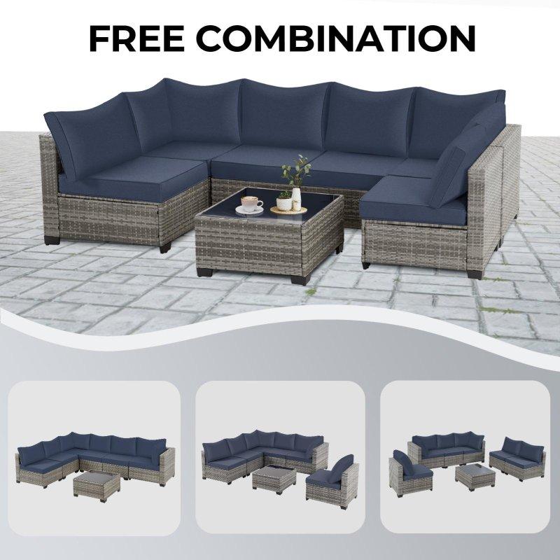 Gri Rattan Minderli Modüler 7 Parça Bahçe Takımı - 274104