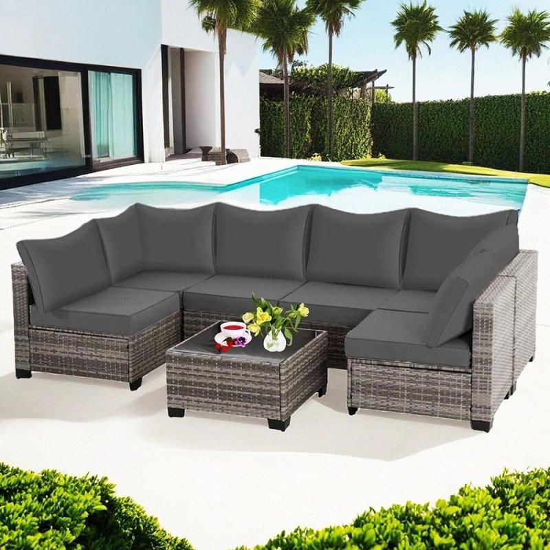Gri Rattan Minderli Modüler 7 Parça Bahçe Takımı - 274104