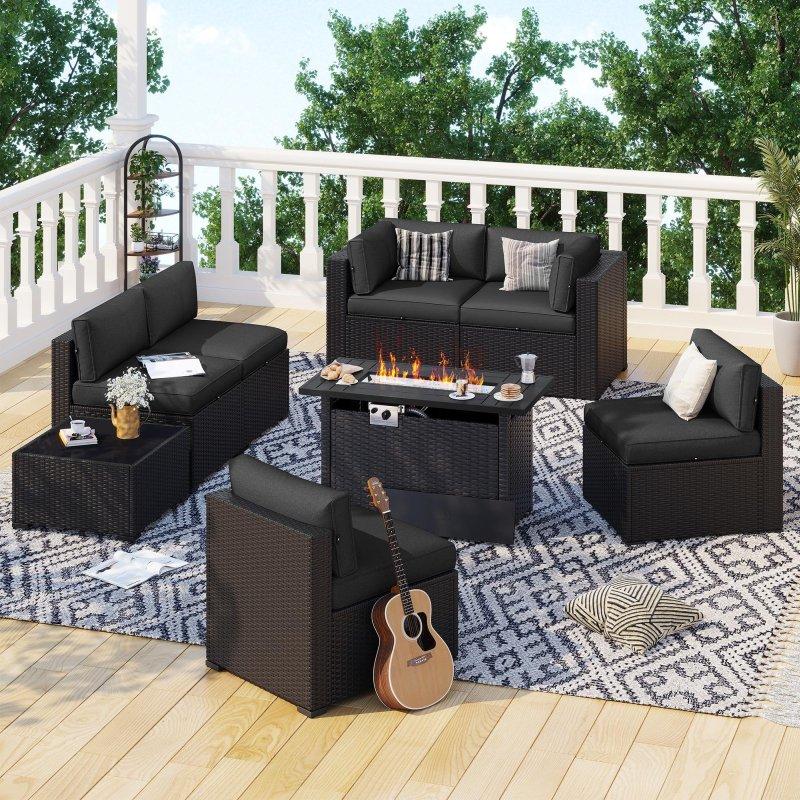 Gri Rattan Modüler Ateş Çukurlu Bahçe Takımı - 268395