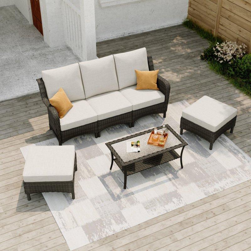 Gri Rattan Modüler Minderli Bahçe Takımı - 268647