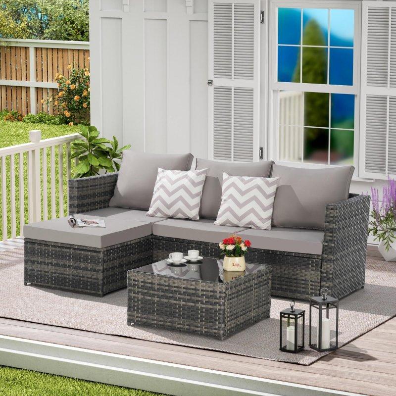 Gri Rattan Modüler Puf ve Sehpalı Bahçe Takımı - 272446