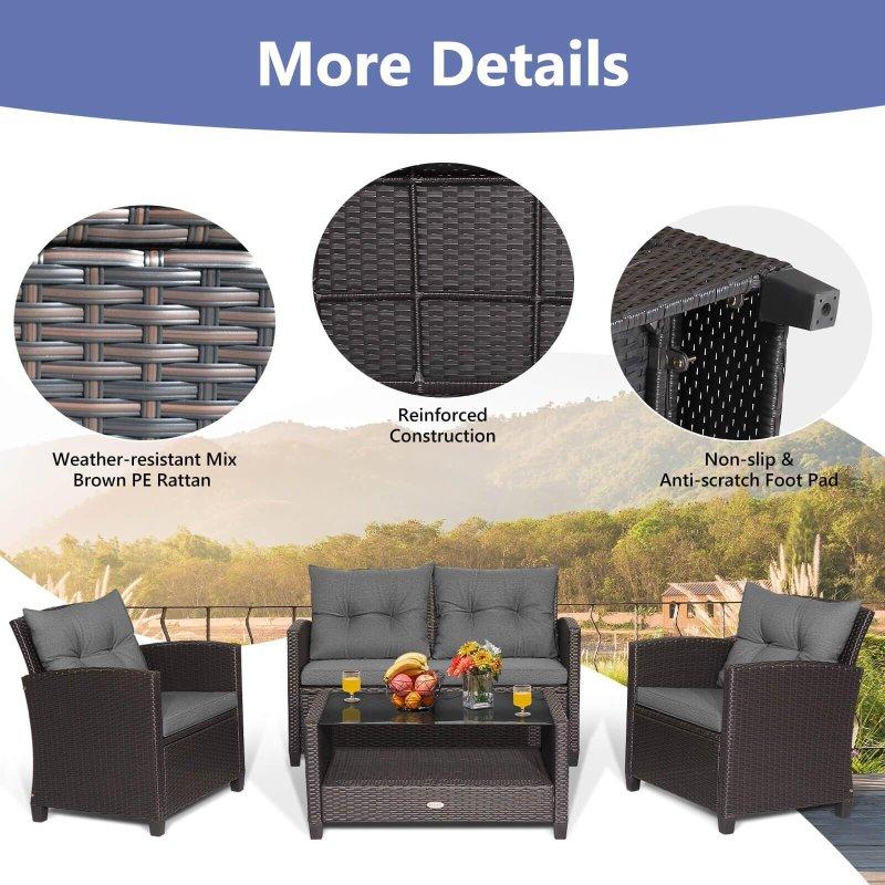 Gri Rattan Modüler Raflı Bahçe Takımı - 276096
