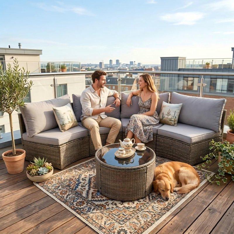 Gri Rattan Modüler Yarım Ay Minderli Bahçe Takımı - 268035