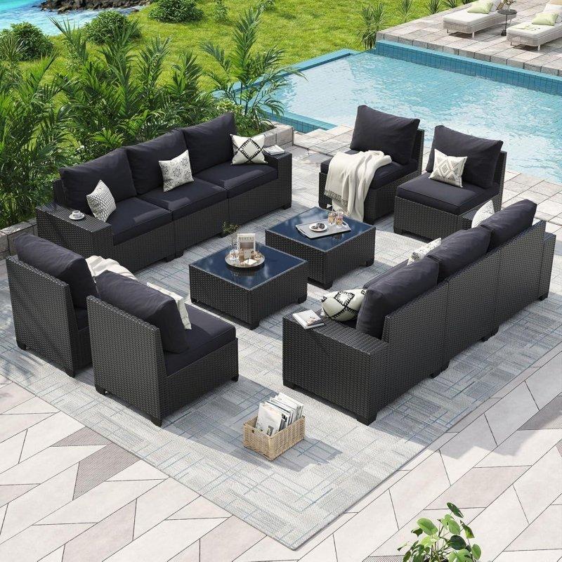 Gri Rattan Modüler Yüksek Sırtlı Minderli Bahçe Takımı - 275303