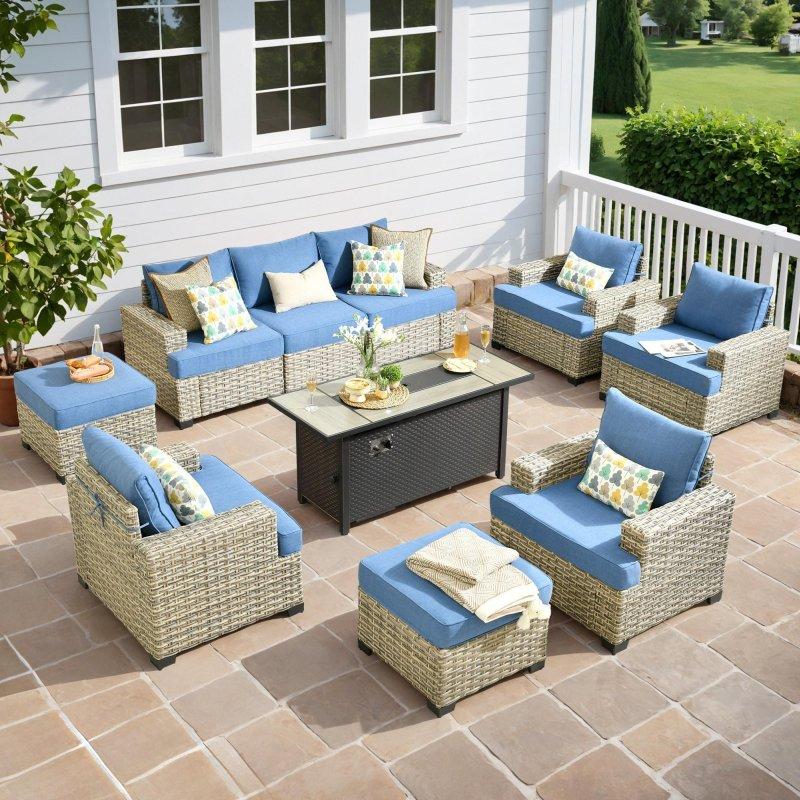 Gri Rattan Şömineli 10 Parça Bahçe Takımı - 270639