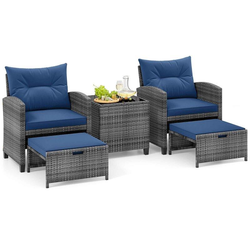 Gri Rattan ve Metal 5 Parça Minderli ve Puflu Bahçe Takımı - 270860