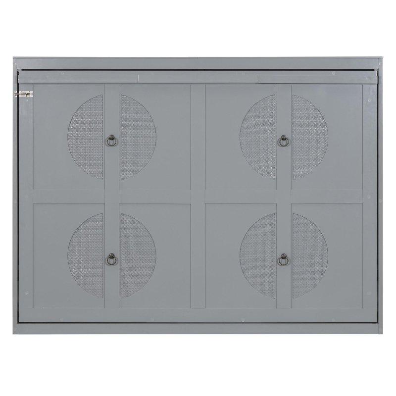 Gri Rattan Yüzeyli MDF Dolaplı Duvar Yatağı - 155x209 cm - 263831
