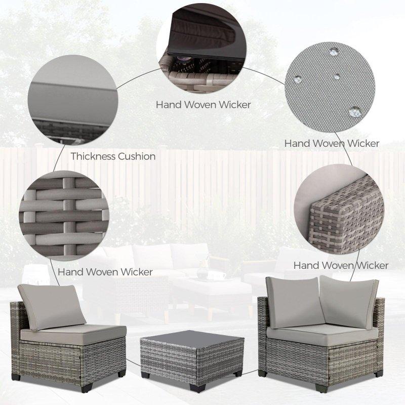 Gri Reçine Rattan 7 Parça Modüler Bahçe Takımı - 270651