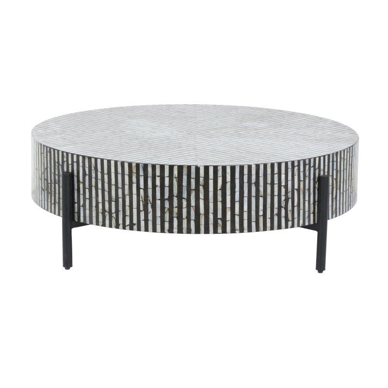 Gri Sedef El Yapımı Geometrik Desenli Metal Ayaklı Yuvarlak Orta Sehpa - 96x31 cm - 243503
