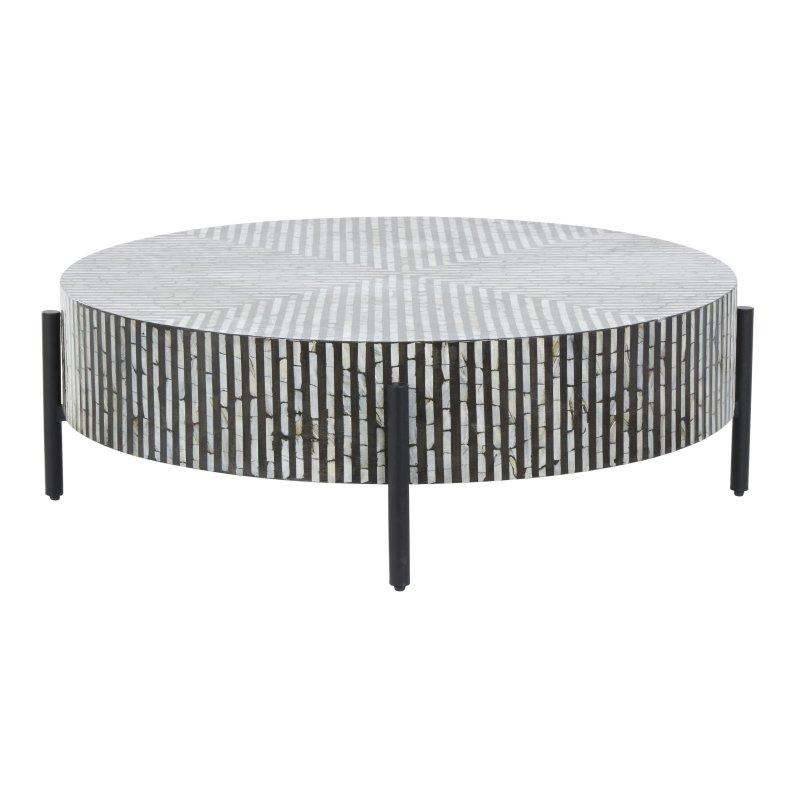 Gri Sedef El Yapımı Geometrik Desenli Metal Ayaklı Yuvarlak Orta Sehpa - 96x31 cm - 243503