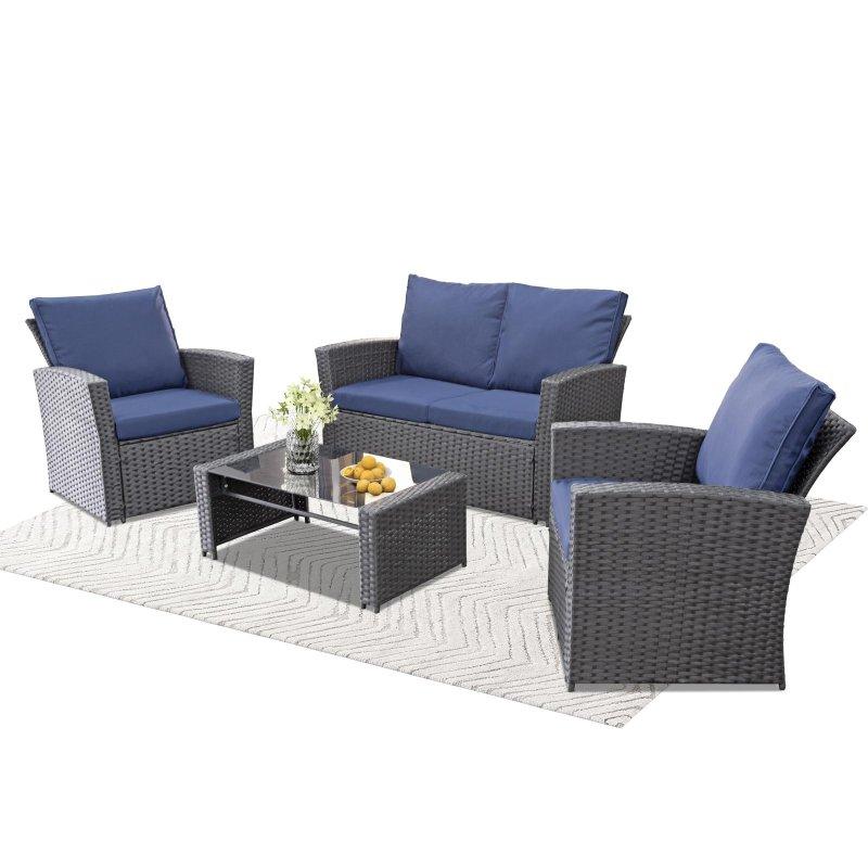 Gri Sentetik Rattan Ateş Çukurlu Minderli Bahçe Takımı 5 Parça - 274401