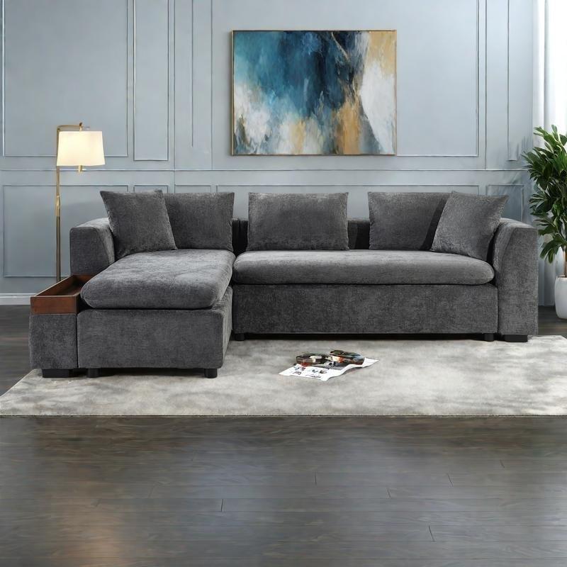 Gri Şönil Ahşap Saklama Bölmeli Sol Köşeli Köşe Koltuk - 238x156 cm - 256483