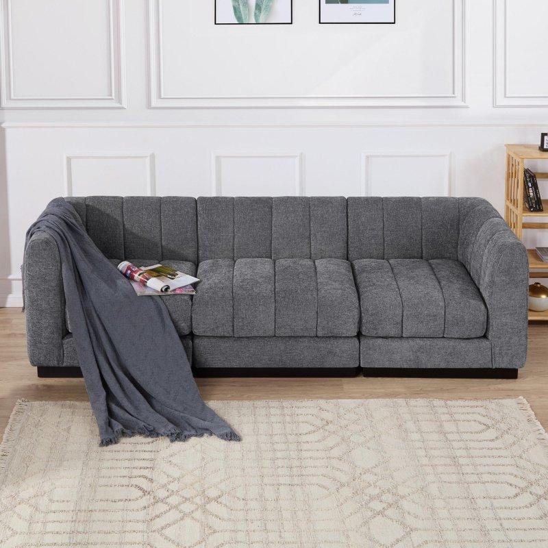 Gri Şönil Kumaş Ahşap Modüler 3 Kişilik Bohem Koltuk - 239 cm - 278018