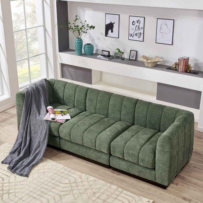 Gri Şönil Kumaş Ahşap Modüler 3 Kişilik Bohem Koltuk - 239 cm - 278018