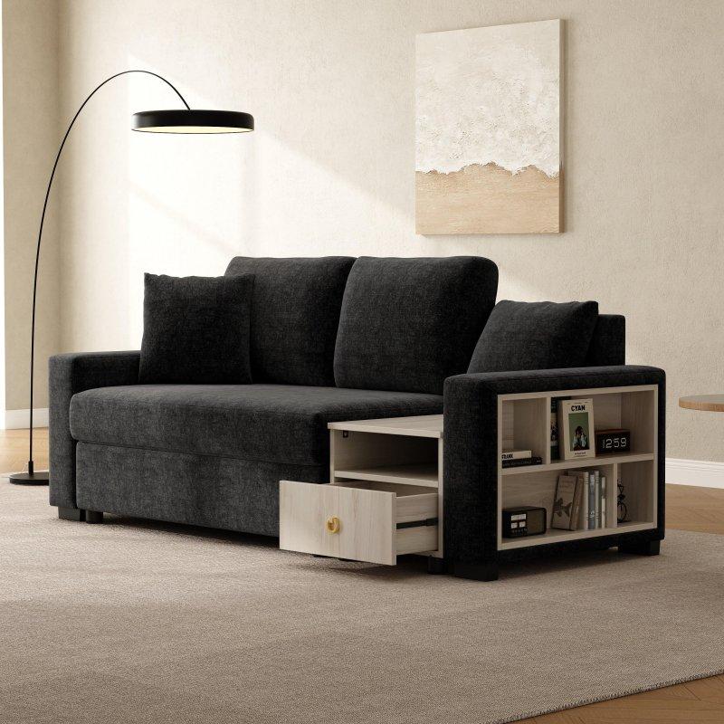 Gri Şönil Kumaş Depolamalı ve Orta Konsollu Bohem Koltuk - 202 cm - 292949