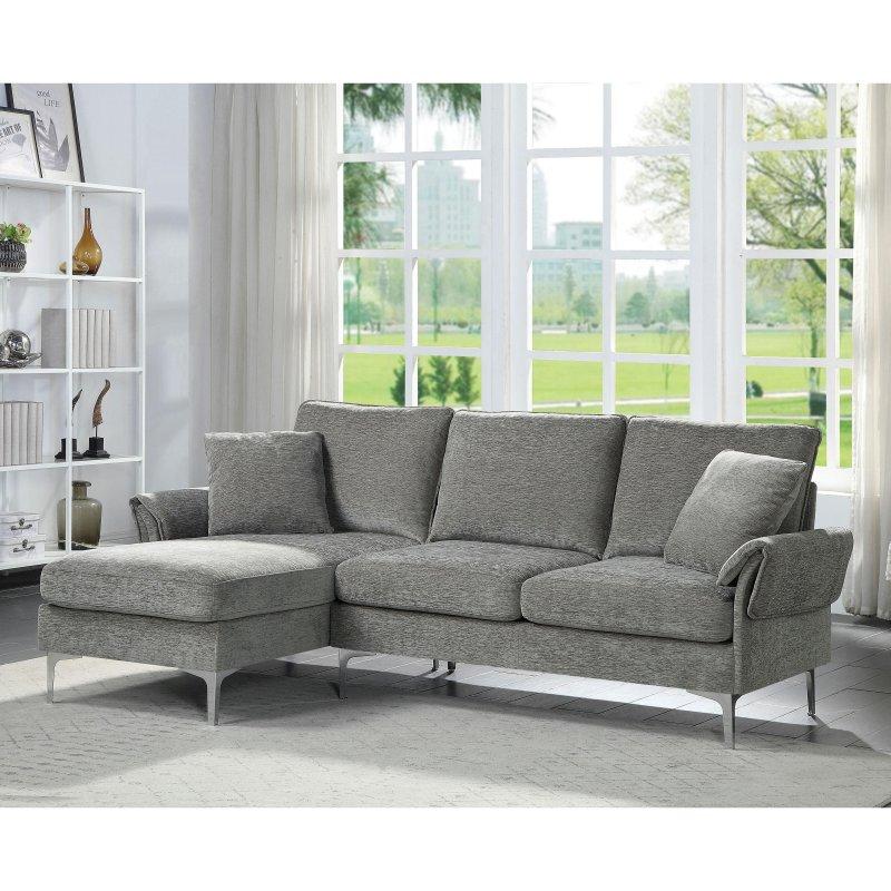 Gri Şönil Kumaş Krom Ayaklı Yönü Değiştirilebilir Modüler Köşe Koltuk - 217x141 cm - 260557 Gri Şönil Kumaş Krom Ayaklı Yönü Değiştirilebilir Modüler Köşe Koltuk - 217x141 cm - 260557