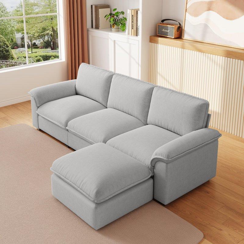 Gri Şönil Kumaş Masif Ahşap İskeletli L Şekilli Modüler Bohem Koltuk - 260x154 cm - 292859
