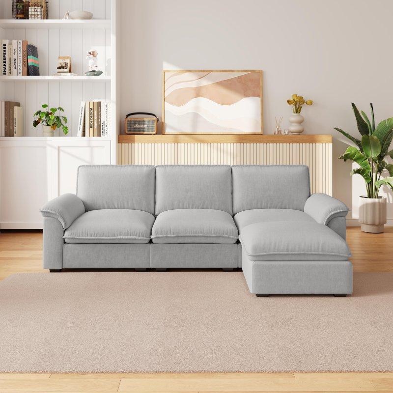 Gri Şönil Kumaş Masif Ahşap İskeletli L Şekilli Modüler Bohem Koltuk - 260x154 cm - 292859 Gri Şönil Kumaş Masif Ahşap İskeletli L Şekilli Modüler Bohem Koltuk - 260x154 cm - 292859