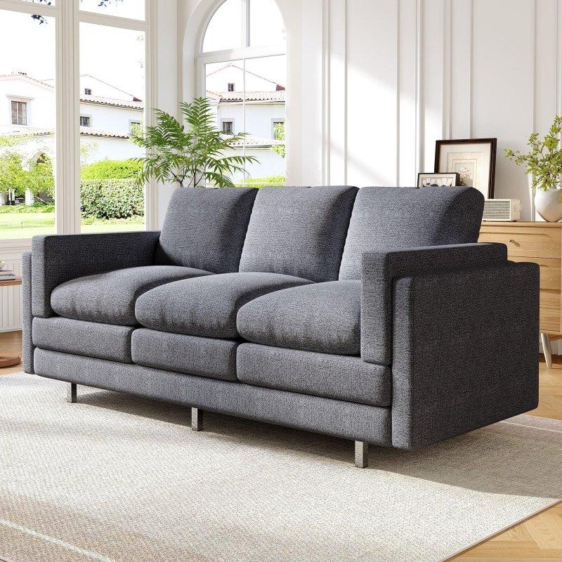 Gri Şönil Kumaş Metal Ayaklı Çift Katmanlı Minderli Bohem Koltuk - 202 cm - 290524
