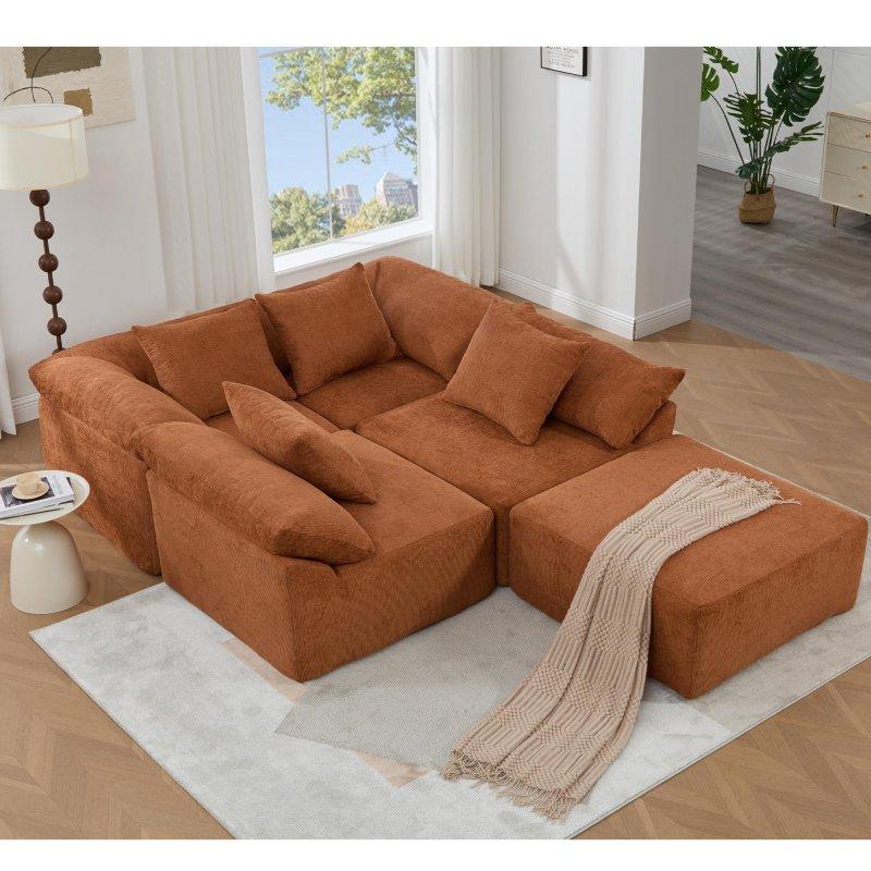Gri Şönil Kumaş Modüler 5 Kişilik Puflu L Şekilli Köşe Koltuk - 361x183 cm - 257188