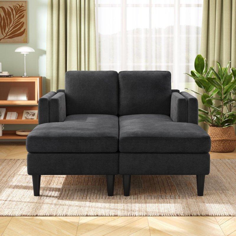 Gri Şönil Kumaş Modüler Çift Katmanlı Kolçaklı Bohem Koltuk - 136 cm - 288757