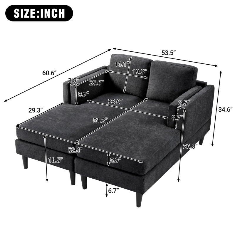 Gri Şönil Kumaş Modüler Çift Katmanlı Kolçaklı Bohem Koltuk - 136 cm - 288757