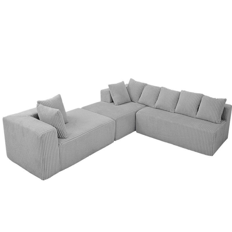 Gri Şönil Kumaş Modüler U Şekilli Şezlonglu Köşe Koltuk - 331x149 cm - 255381
