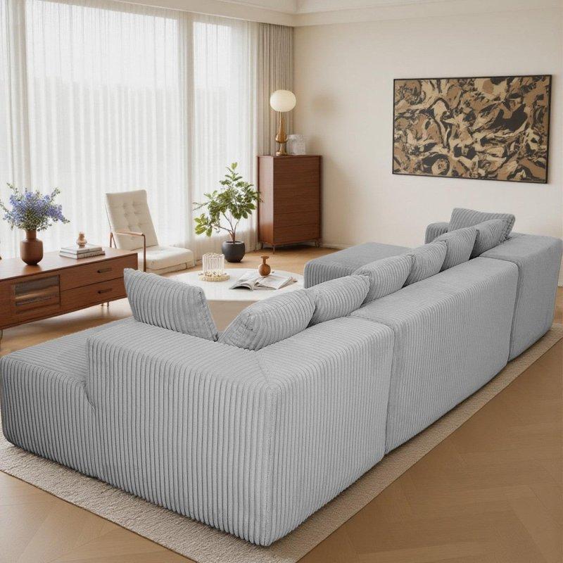 Gri Şönil Kumaş Modüler U Şekilli Şezlonglu Köşe Koltuk - 331x149 cm - 255381