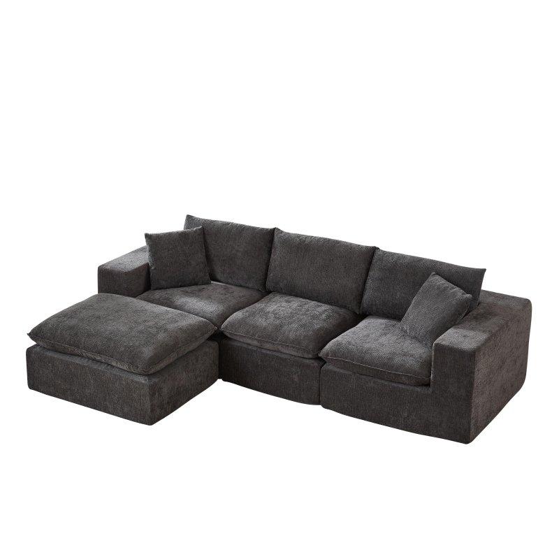 Gri Şönil Kumaş Puflu Modüler Köşe Koltuk - 275x175 cm - 260535
