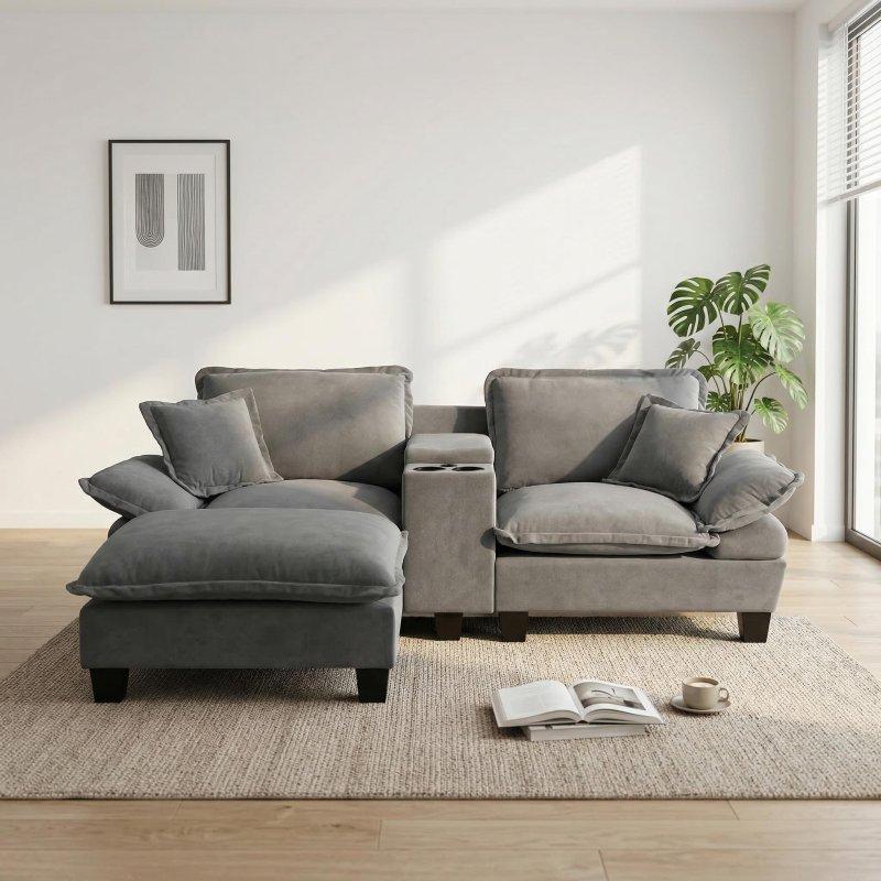 Gri Şönil USB Portlu ve Saklama Alanlı Bohem Koltuk - 224x155x90 cm - 291531