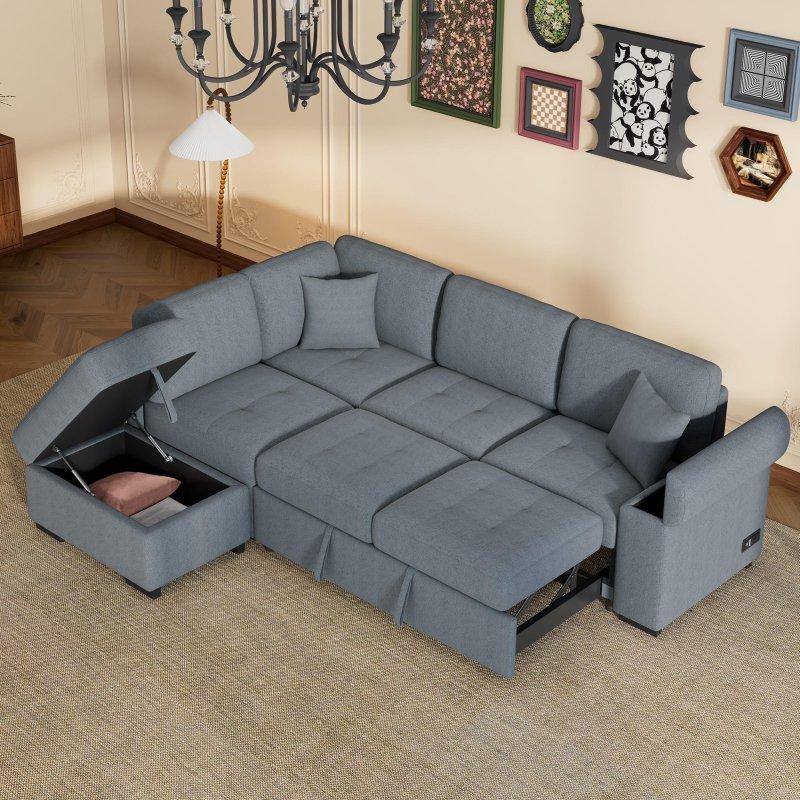 Gri Şönil Yataklı Sandıklı USB Şarjlı Köşe Koltuk - 216x193 cm - 257033