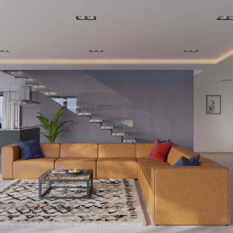 Gri Suni Deri 7 Parça Modüler Köşe Koltuk - 376x376 cm - 258524