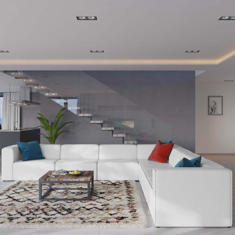 Gri Suni Deri 7 Parça Modüler Köşe Koltuk - 376x376 cm - 258524