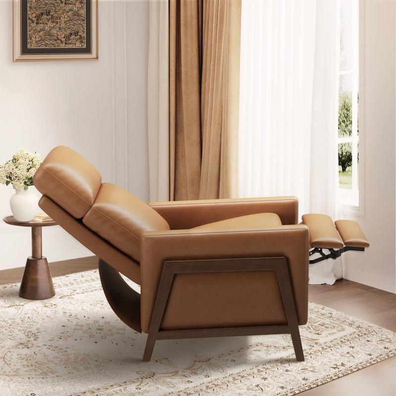 Gri Suni Deri Ahşap Ayaklı Arkadan İtmeli 3 Pozisyonlu Baba Koltuğu - 82x89x106 cm - 324189