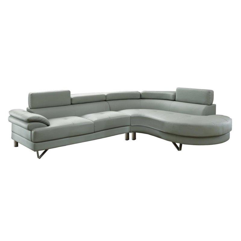 Gri Suni Deri Ayarlanabilir Başlıklı Metal Ayaklı Köşe Koltuk - 260x216 cm - 256039
