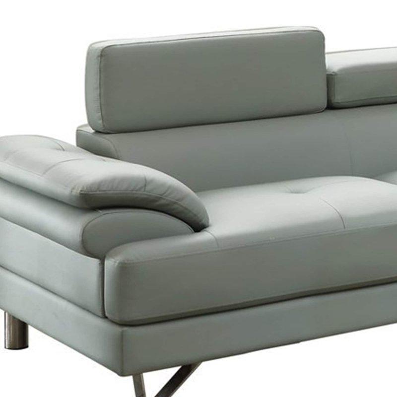 Gri Suni Deri Ayarlanabilir Başlıklı Metal Ayaklı Köşe Koltuk - 260x216 cm - 256039