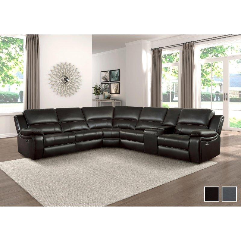 Gri Suni Deri Elektrikli Mekanizmalı USB Portlu Konsollu Köşe Koltuk - 345x304 cm - 255843