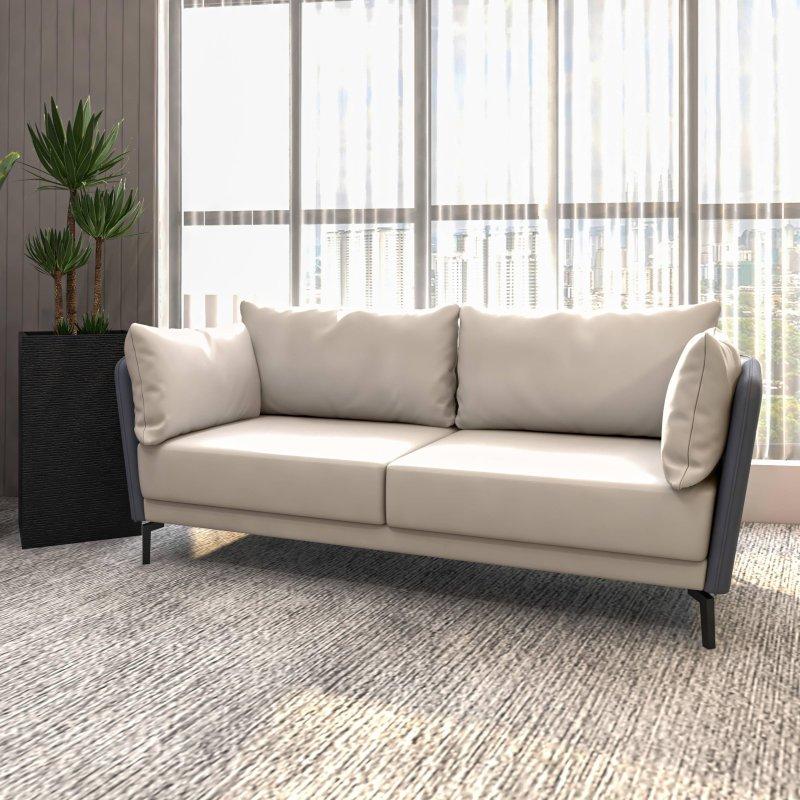 Gri Suni Deri Metal Ayaklı ve Çıkarılabilir Minderli 3 Kişilik Bohem Koltuk - 180 cm - 279360