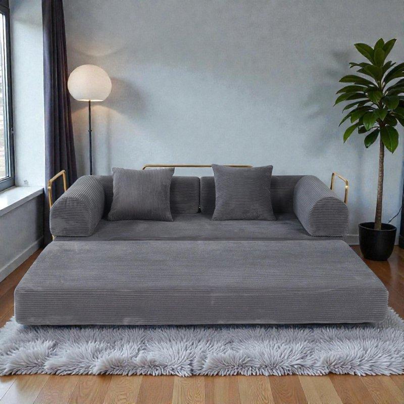 Gri Suni Kürk Kumaş Katlanabilir Yataklı Bohem Koltuk - 191 cm - 281544