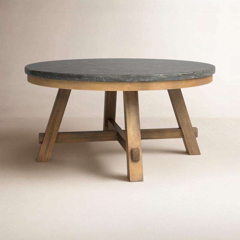 Gri Taş Tablalı Kahverengi Masif Ahşap Ayaklı Yuvarlak Orta Sehpa - 100x49 cm - 244464