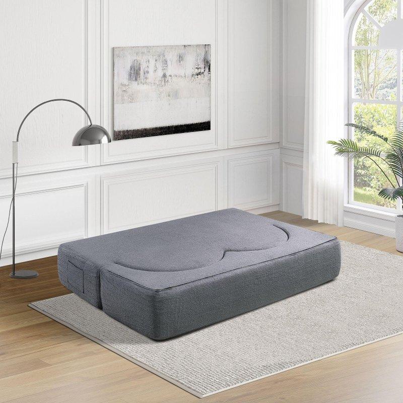 Gri Teddy Kadife Kumaş Sünger Dolgulu Yataklı Katlanır İki Kişilik Bohem Koltuk - 39x155x39 cm - 290210