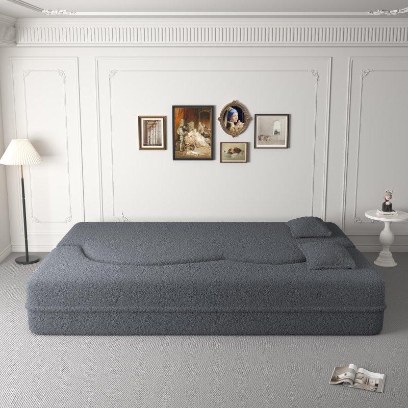 Gri Teddy Kumaş Katlanır 2 Yastıklı Bohem Koltuk - 199x115 cm - 288579