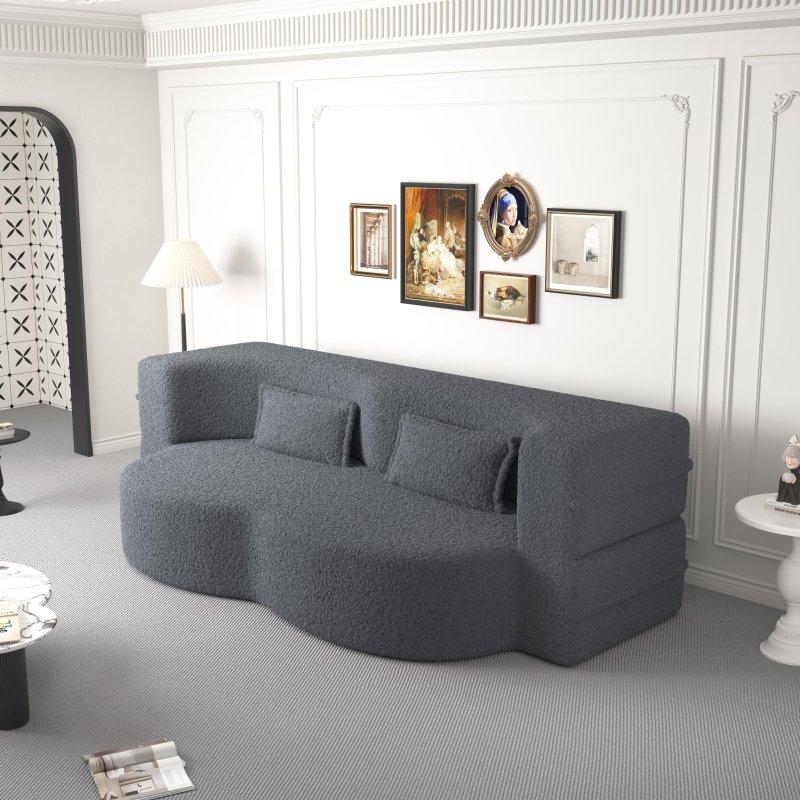 Gri Teddy Kumaş Katlanır 2 Yastıklı Bohem Koltuk - 199x115 cm - 288579