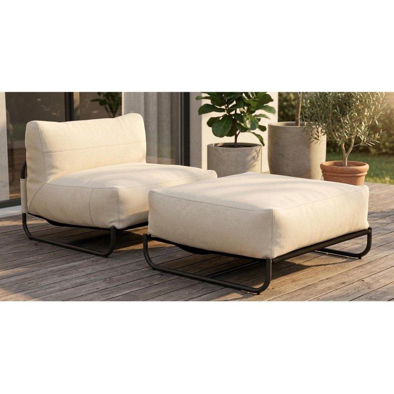 Gri ve Bej Metal 2 Parça Puf Dahil Bahçe Takımı - 276379