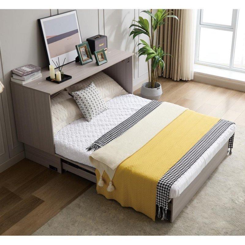 Gri ve Beyaz Ahşap Çekmeceli USB Şarjlı Duvar Yatağı - 157 cm - 262130