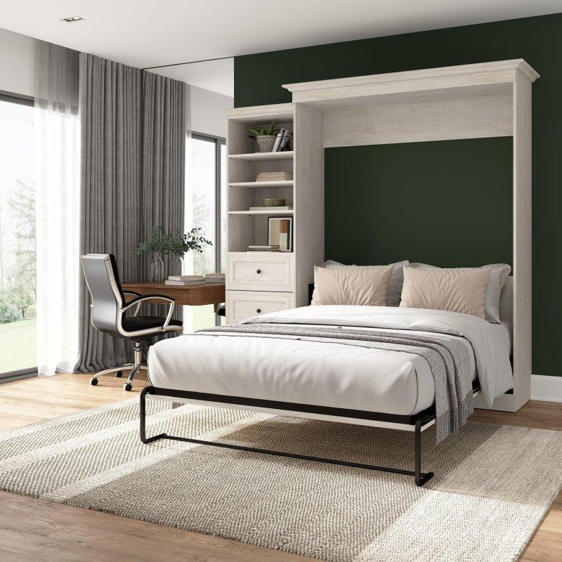 Gri ve Beyaz Ahşap Çekmeceli ve Dolaplı Duvar Yatağı - 234 cm - 265959